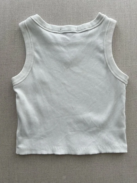 Triangle Logo Ribbed White Cotton Cropped Tank Top - Picture 8 of 8